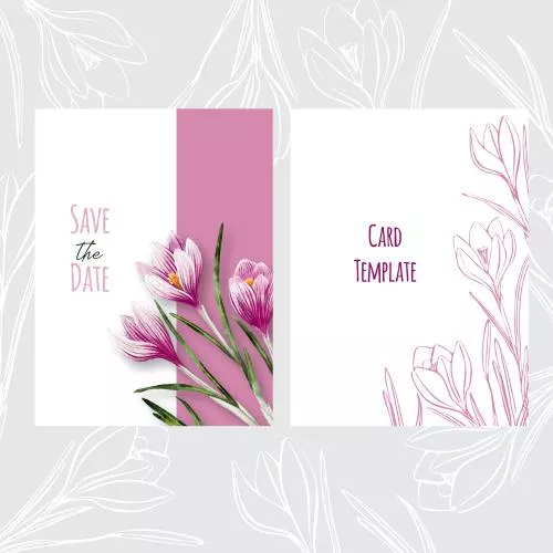 وکتور EPS قالب طراحی کارت دعوت عروسی گیاهی با گل لاله و گل زعفران 26883