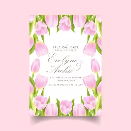 وکتور EPS دعوتنامه عروسی گلدار با گل لاله صورتی 26911