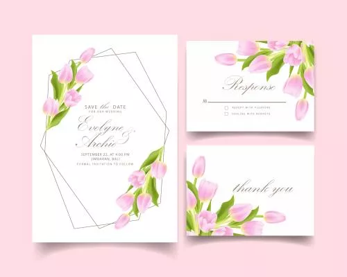 وکتور EPS کارت عروسی گلدار با گل لاله صورتی 26912