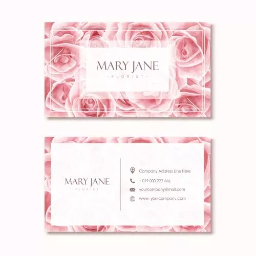 وکتور EPS قالب کارت ویزیت گل فروشی با طرح آبرنگی گل‌های صورتی 26914