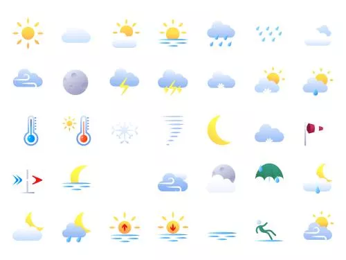 وکتور EPS آیکون های آب و هوا 35 حالت مختلف آب و هوایی 26916