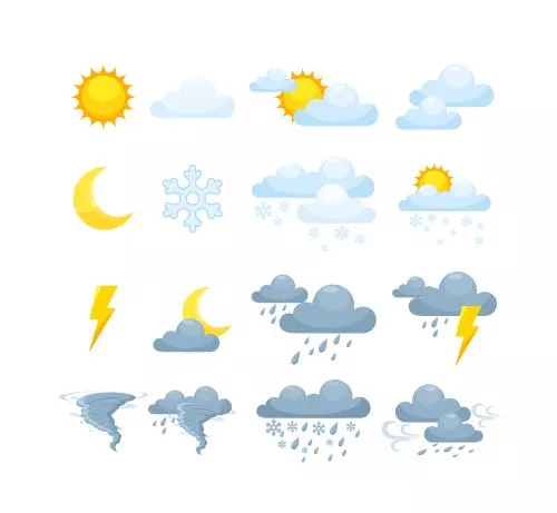 وکتور EPS وضعیت آب و هوا آفتابی و بارانی و ابری و رعد و برق 26919