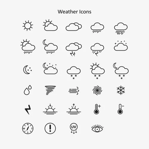 وکتور EPS آیکون های مینیمال آب و هوا و هواشناسی و اقلیم به صورت وکتور سیاه و مدرن نماد دما 26926
