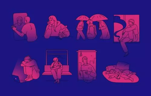 وکتور EPS مفهوم افسردگی و بی‌حوصلگی در روانشناسی، افراد افسرده و خسته با اختلالات روانی 26935