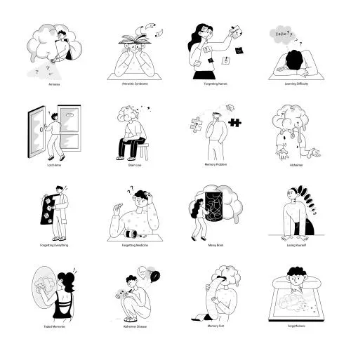 وکتور EPS تصاویر مینیاتوری طرح خطی بیماری فراموشی 26959