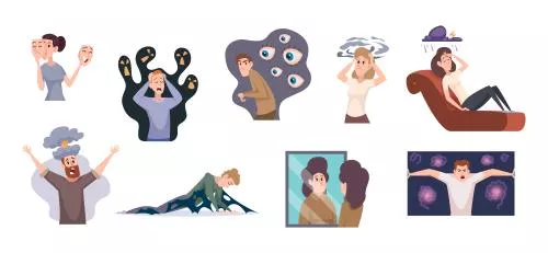 وکتور EPS وکتور کاراکترهای کارتونی ایزوله ، بیماری دوقطبی ، روانشناسی ، مشکلات روانی 26973