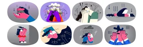 وکتور EPS مجموعه زن ناراحت و مضطرب از افسردگی 27004