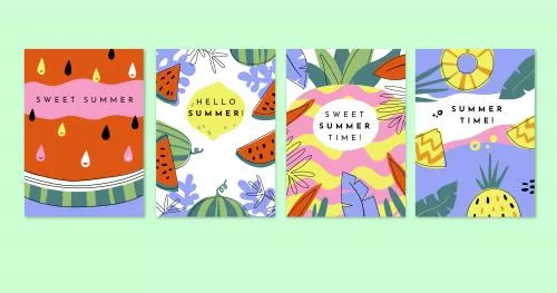 وکتور EPS و AI مجموعه کارت های تابستانی دست‌ساز 27027