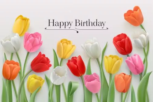 وکتور EPS پس زمینه تولدت مبارک با گل‌های لاله رنگارنگ و واقع‌گرایانه 27034