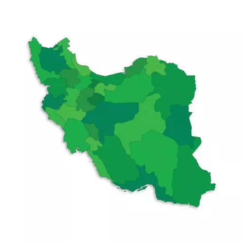 وکتور EPS نقشه ایران با مناطق مرزی برجسته ، استان ها ، پس‌زمینه سفید ، نقشه ایران با جزئیات 27044