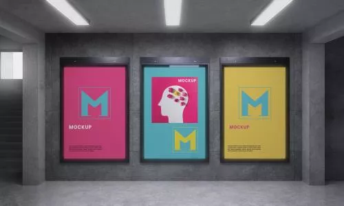 دانلود فایل PSD موکاپ عمودی مترو شهر مدرن با نور پس‌زمینه برای فتوشاپ 24935