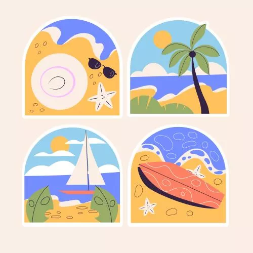 وکتور EPS و AI مجموعه استیکرهای ساده ساحلی 27053