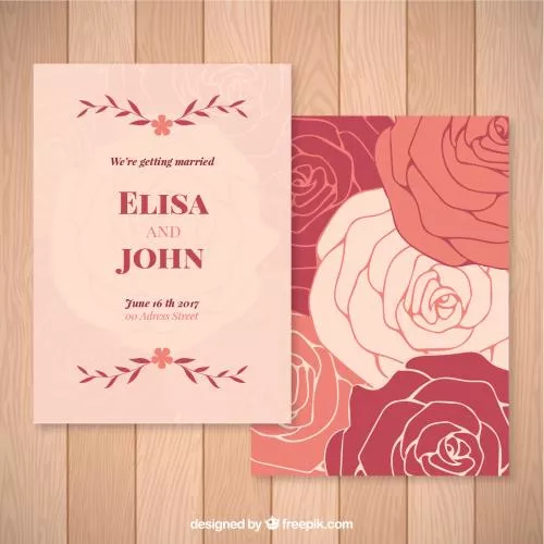 وکتور EPS و AI کارت دعوت عروسی طرح گل رز 27071