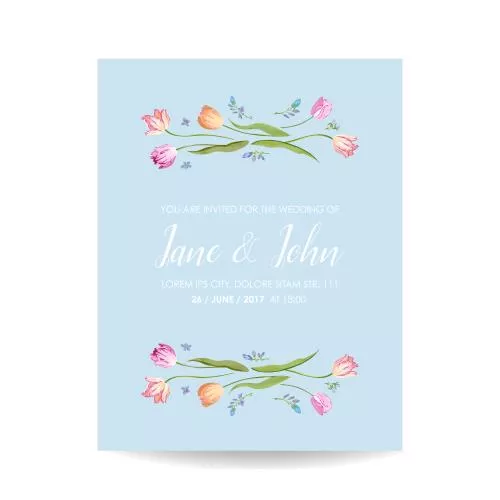 وکتور EPS کارت آبرنگی عروسی با گل‌های لاله 27074