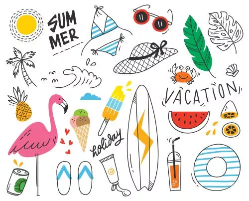 وکتور EPS مجموعه طرح های خطی تابستان روی پس زمینه سفید 27088