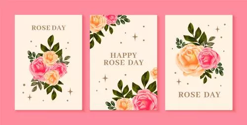 وکتور EPS و AI مجموعه کارت های تبریک عروسی شامل گل رز آبرنگی 27092