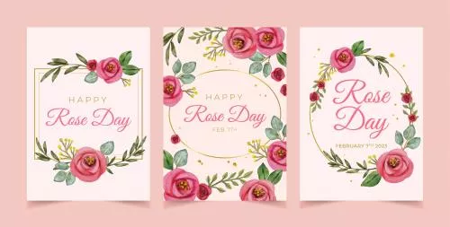 وکتور EPS و AI مجموعه کارت های تبریک عروسی شامل گل رز آبرنگی 27093