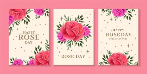 وکتور EPS و AI مجموعه کارت های تبریک عروسی شامل گل رز آبرنگی 27096