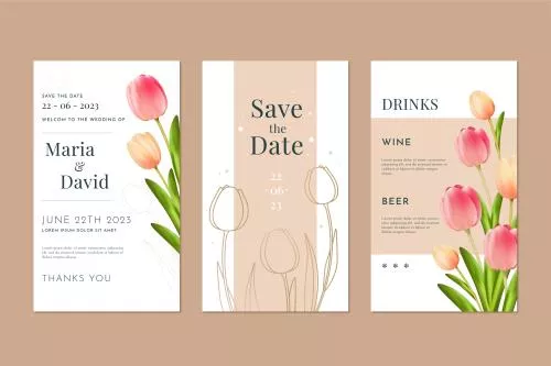 وکتور EPS کارت های عروسی با گل های لاله زیبا 27107