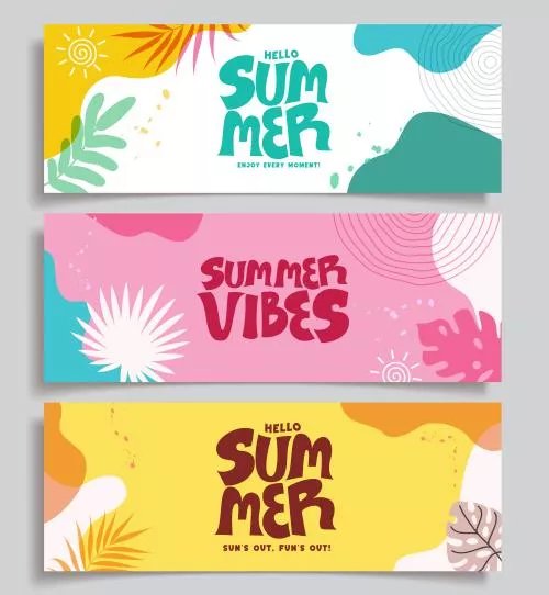 وکتور EPS مجموعه کلیپ‌آرت تابستانی بنر تابستانی کارت تبریک تابستانی مجموعه کلیپ‌آرت انتزاعی رنگارنگ 27119