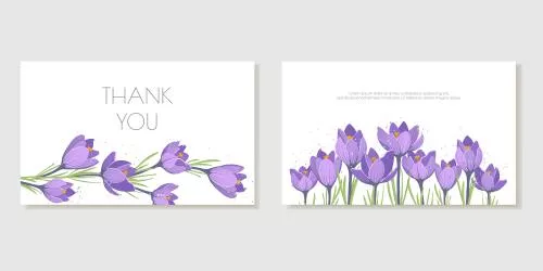 وکتور EPS قالب کارت‌های تشکر با گل‌های بهاری و زعفران بنفش وکتور 27127
