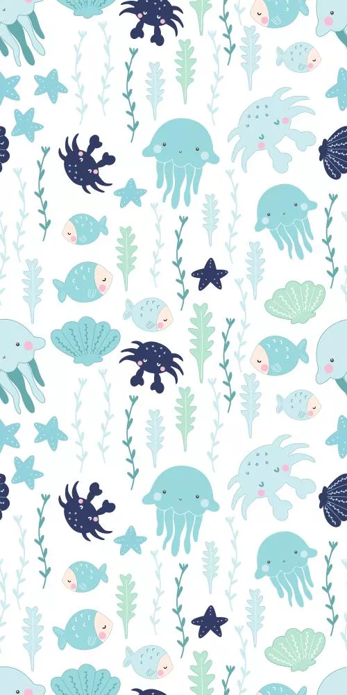 وکتور EPS الگوی بی‌درز زندگی دریایی بامزه و دوست‌داشتنی 27128