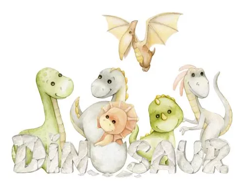 وکتور EPS تخم دایناسورهای بامزه با بافت سنگی، کارتونی، کلیپ آرت حیوانات ماقبل تاریخ، حروف نقاشی شده با آبرنگ 27136
