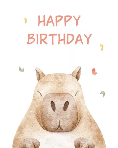 وکتور EPS کارت پستال تولدت مبارک کاپیبارای ناز با کنفتی دست‌ساز تصاویر آبرنگی دعوت به جشن تولد 27144