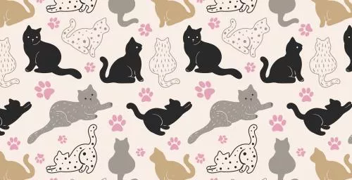 وکتور EPS پترن پارچه و کاغذ دیواری با تم گربه‌ای بامزه 27149