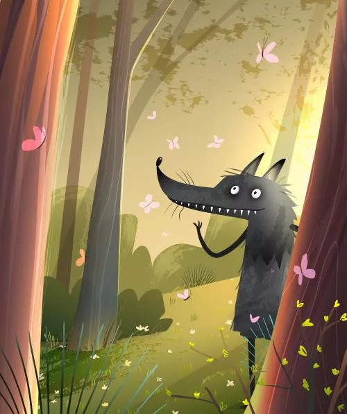 وکتور EPS گرگ ترسناک جنگلی کارتونی داستان کودکان 27154