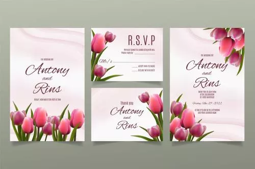 وکتور EPS قالب دعوتنامه عروسی با برگ‌های گل لاله 27198