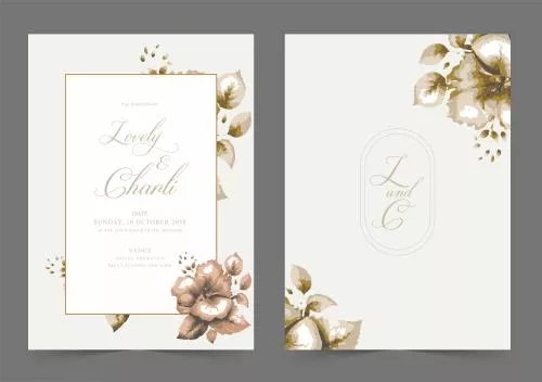 دانلود فایل وکتور EPS دعوتنامه عروسی به سبک آبرنگ زیبا با گل‌های نقاشی شده 24962