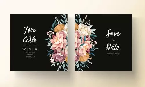 دانلود فایل وکتور EPS دعوتنامه عروسی با تم مشکی با گل های بهاری 24965