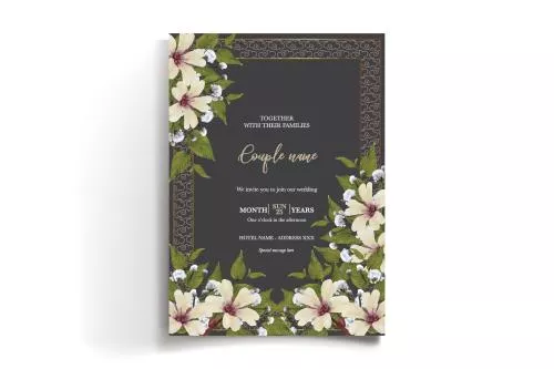 وکتور EPS قالب دعوتنامه گل دار برای مهمانی عروسی با تم مشکی و تیره 24966