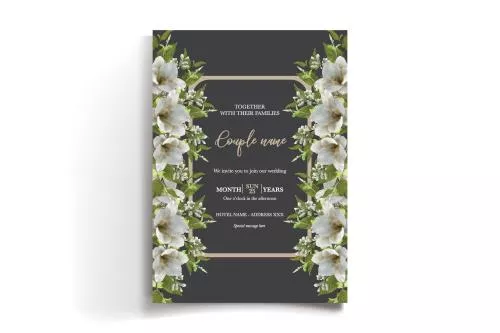 وکتور EPS قالب دعوتنامه گل دار برای جشن عروسی با تم مشکی و تیره 24968