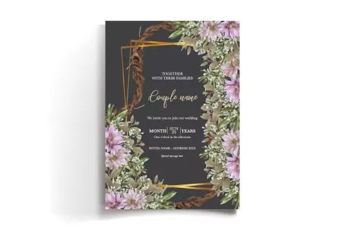 وکتور EPS قالب دعوتنامه گل دار برای مهمانی عروسی با تم مشکی و تیره 24969