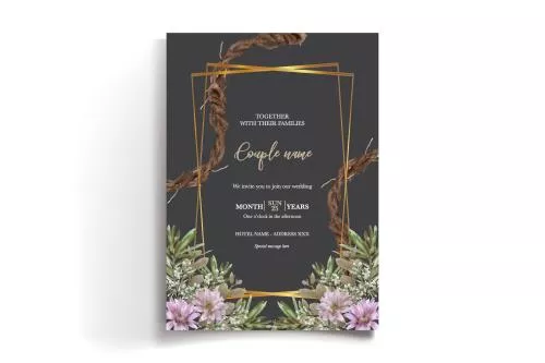 وکتور EPS قالب دعوتنامه گل دار برای مهمانی عروسی با تم مشکی و تیره 24970