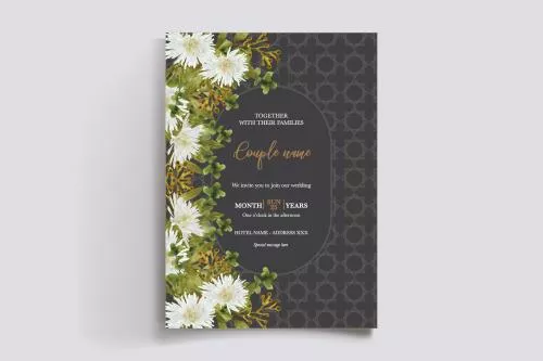 وکتور EPS قالب دعوتنامه گل دار برای مهمانی عروسی با تم مشکی و تیره 24972