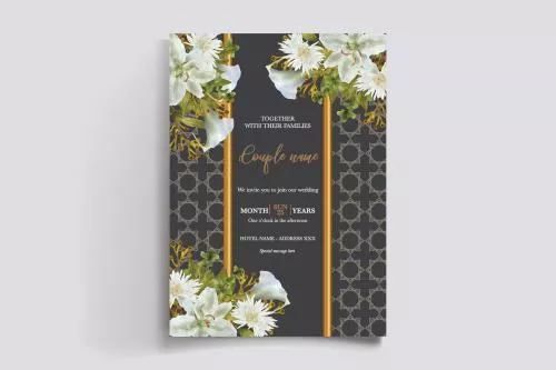 وکتور EPS قالب دعوتنامه گل دار برای مهمانی عروسی با تم مشکی و تیره 24973