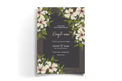 وکتور EPS قالب کارت دعوت عروسی گل دار برای مهمانی عروسی با تم مشکی و تیره 24974