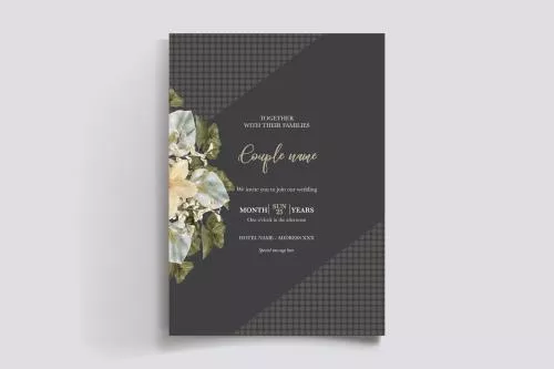 دانلود وکتور EPS قالب کارت دعوتنامه عروسی گلدار با تم مشکلی لوکس و گل های زرد و سفید به صورت لایه باز 24981