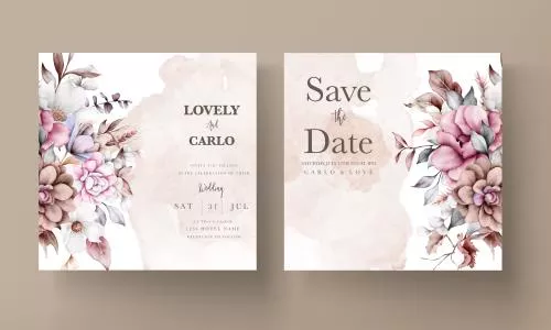 دانلود وکتور EPS مجموعه کارت دعوت عروسی با حلقه گل های زیبا 24996