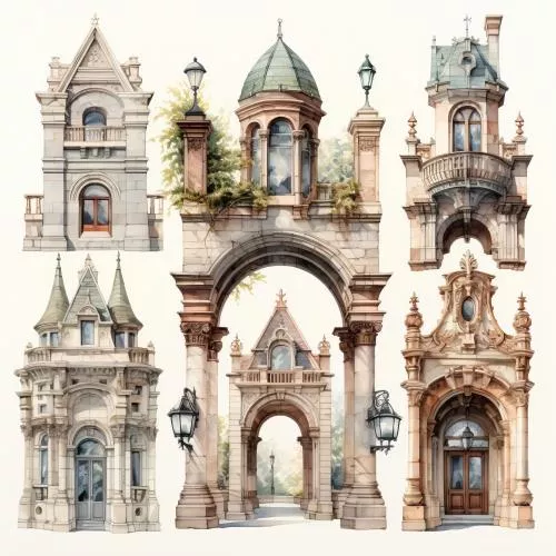 دانلود وکتور EPS عناصر معماری وکتور آبرنگی با پس زمینه سفید 25003