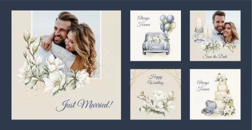 دانلود وکتور EPS و AI مجموعه پست های اینستاگرام عروسی آبرنگی 25006