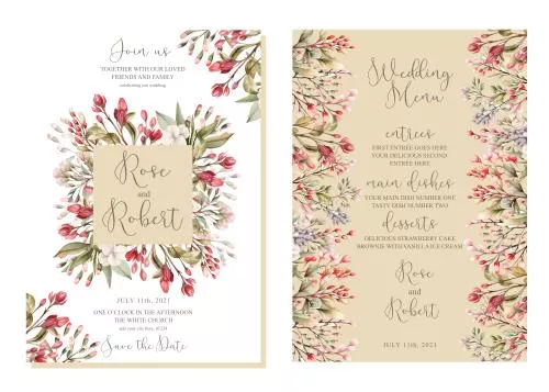 دانلود وکتور EPS کارت دعوت گل دار صورتی عروسی وکتور لایه باز 25013