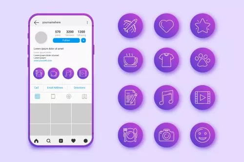 دانلود فایل EPS و AI مجموعه هایلایت اینستاگرام گرادینت انتزاعی 25015