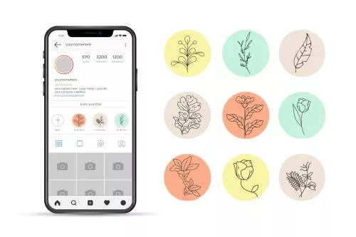 وکتور EPS و AI هایلایت استوری اینستاگرام با طرح گل های طراحی شده با دست 25029
