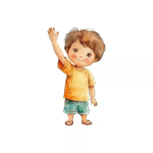 وکتور EPS تصویر وکتوری کودک در حال تکان دادن دست به سبک آبرنگ 27235