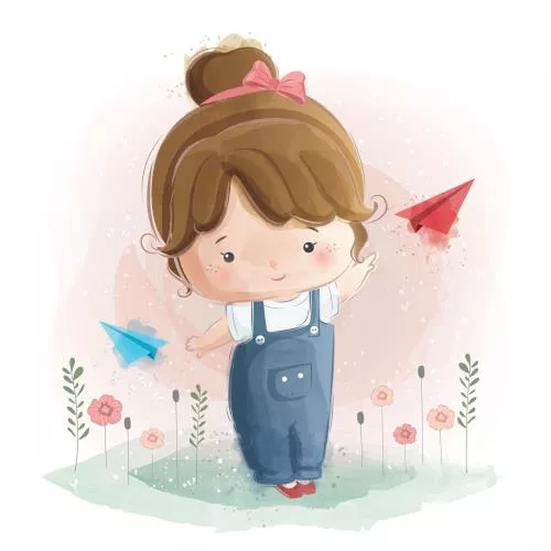 وکتور EPS دختر بامزه در حال بازی با هواپیمای کاغذی 27240