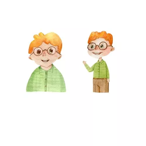 عکس با کیفیت تصویرسازی کودکانه پسر بامزه با موهای قرمز کاراکتر آبرنگ ایزوله شده روی پس زمینه سفید 27241